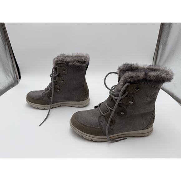 Sorel Winter Boots Womens 7.5 Explorer Joan Gray Suede Faux Fur NL3039-052 - Picture 7 of 8